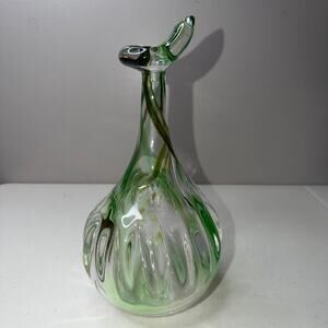 Vtg Optic Swirl Murano Style Glass Handblown Art Vase Decanter Twisted Neck MCM